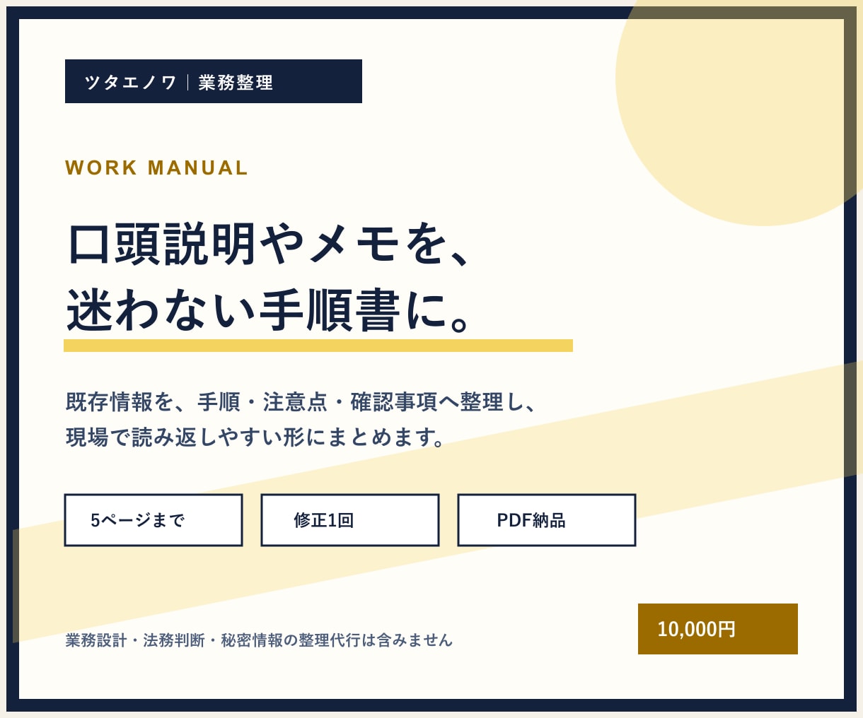 既存メモから業務マニュアルを整理します 口頭説明や箇条書きを、読み手が迷わない手順書に整えます イメージ1