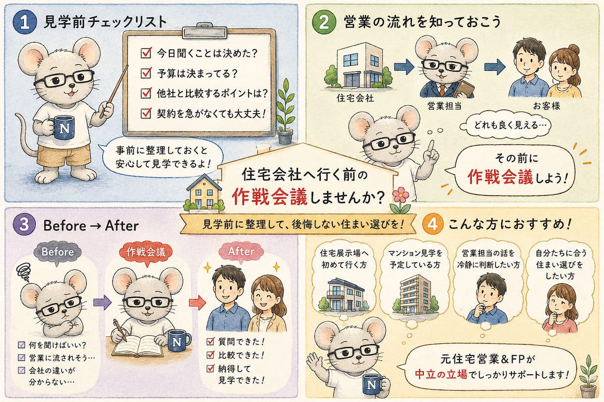 元住宅営業が見学前に作戦会議します 元住宅営業がリアル目線で中立にアドバイス! イメージ1