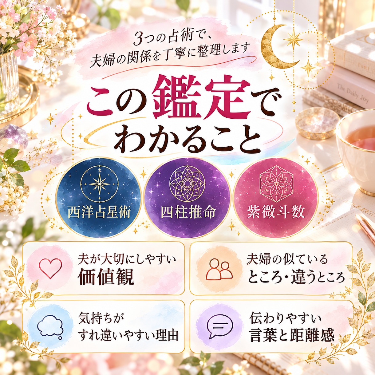 夫の考え方と夫婦のすれ違いを3占術で紐解きます 夫婦の違いと伝わる言葉を読み解く鑑定書 イメージ3
