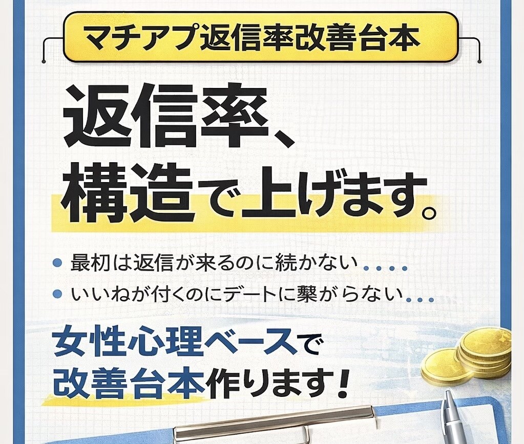 マチアプ返信率改善台本作ります 女性心理ベースで構造設計します イメージ3