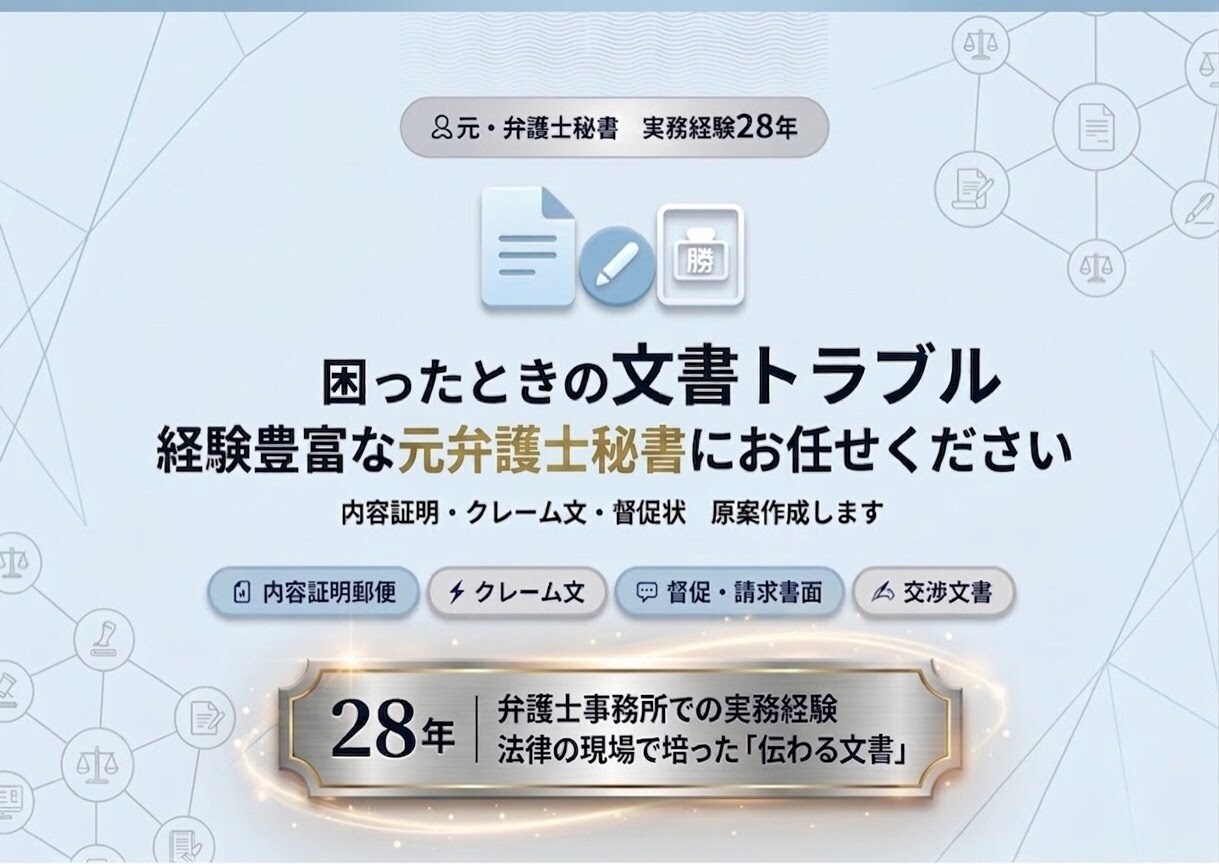 内容証明・クレーム文など 冷静な文章で作成します 28年の実務経験に基づき丁寧に作成します イメージ2