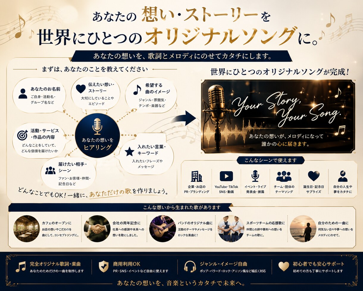 あなたの想いをオリジナルソングにします あなたのストーリーを歌詞にして世界にひとつの楽曲を制作 イメージ2