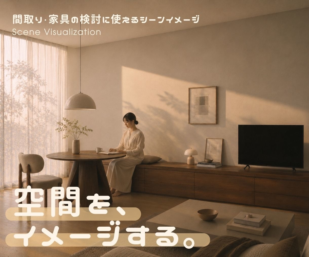 間取りや家具検討用のシーンイメージを作成します 図面だけでは分かりにくい空間を、検討しやすいイメージに◎ イメージ1