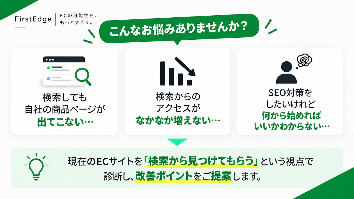 自社ECサイトのSEOを診断します 検索から見つけてもらえるECサイトへ、改善ポイントをご提案！ イメージ2