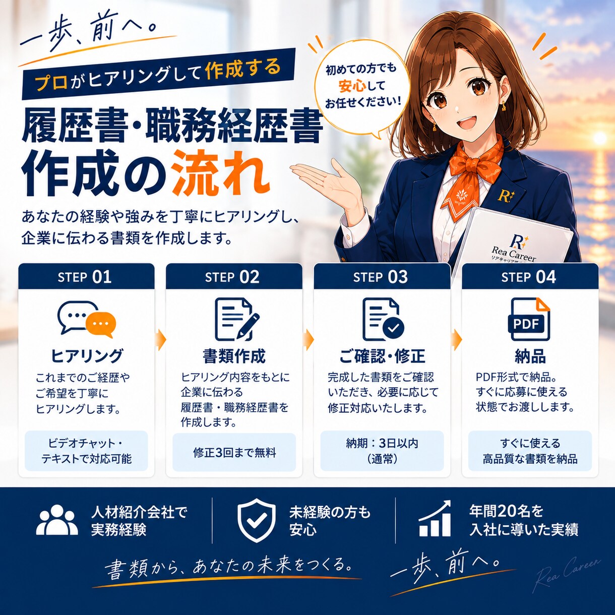 未経験転職者向け履歴書・職務経歴書を作成します 未経験でも、一人で年間20名を入社に導いた書き方です イメージ3