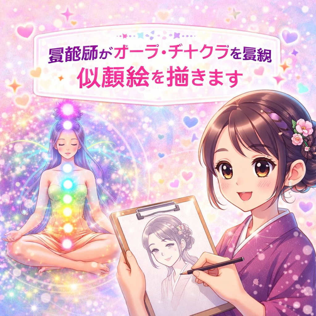 霊能師がオーラ・チャクラを霊視。似顔絵を描きます SNSなどに使えるアイコン。あなたの元気な笑顔で開運 イメージ1