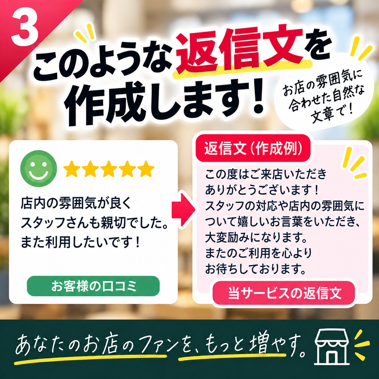 Google口コミの返信文を20件作成します 面倒な口コミ返信をお任せ自然で丁寧な返信＋テンプレ10個付き イメージ3