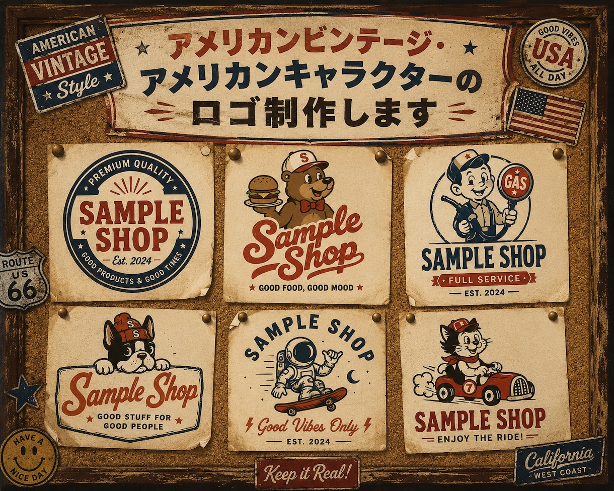アメリカンキャラロゴ制作します レトロでおしゃれなロゴを制作します イメージ1