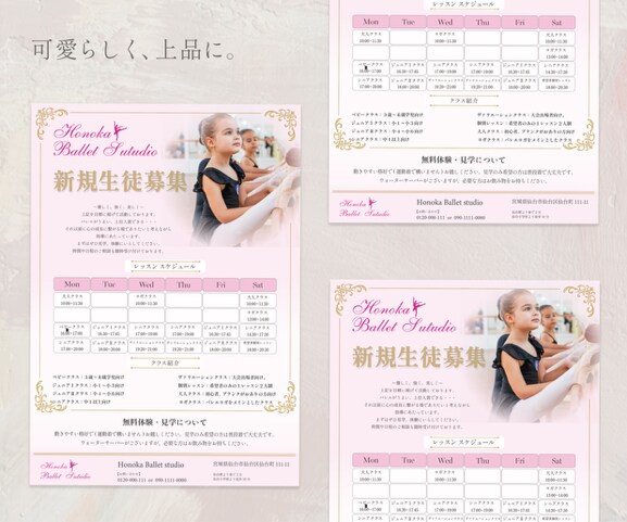 バレエ教室や音楽教室など！♡習い事のチラシ作ります 女性向けの可愛く品のあるチラシをオーダーメイドで作ります！ イメージ4