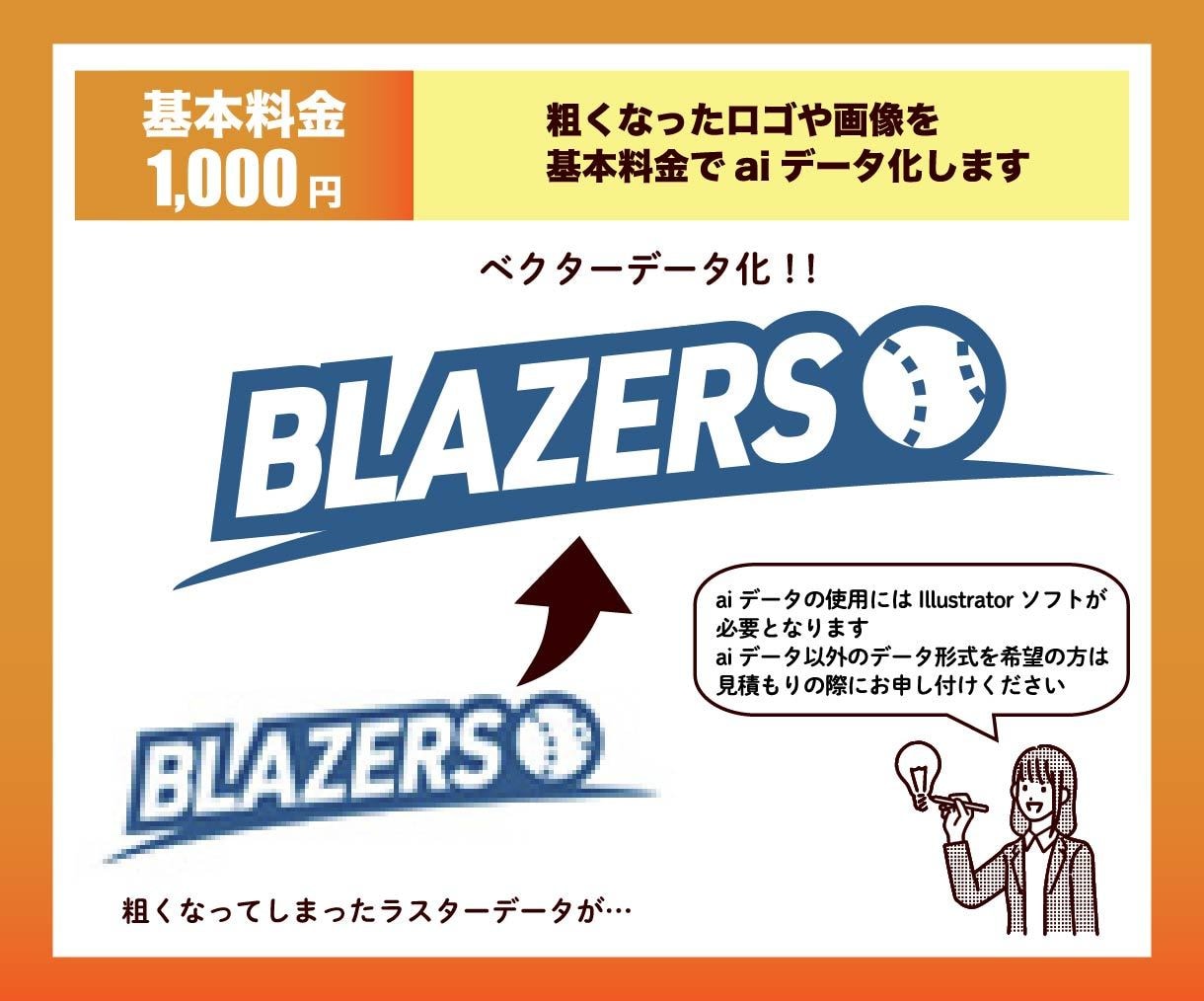 粗い画像や手書きのイラストをAiデータ化いたします 丁寧！迅速！安心！データのあれこれ、おまかせください！ イメージ3