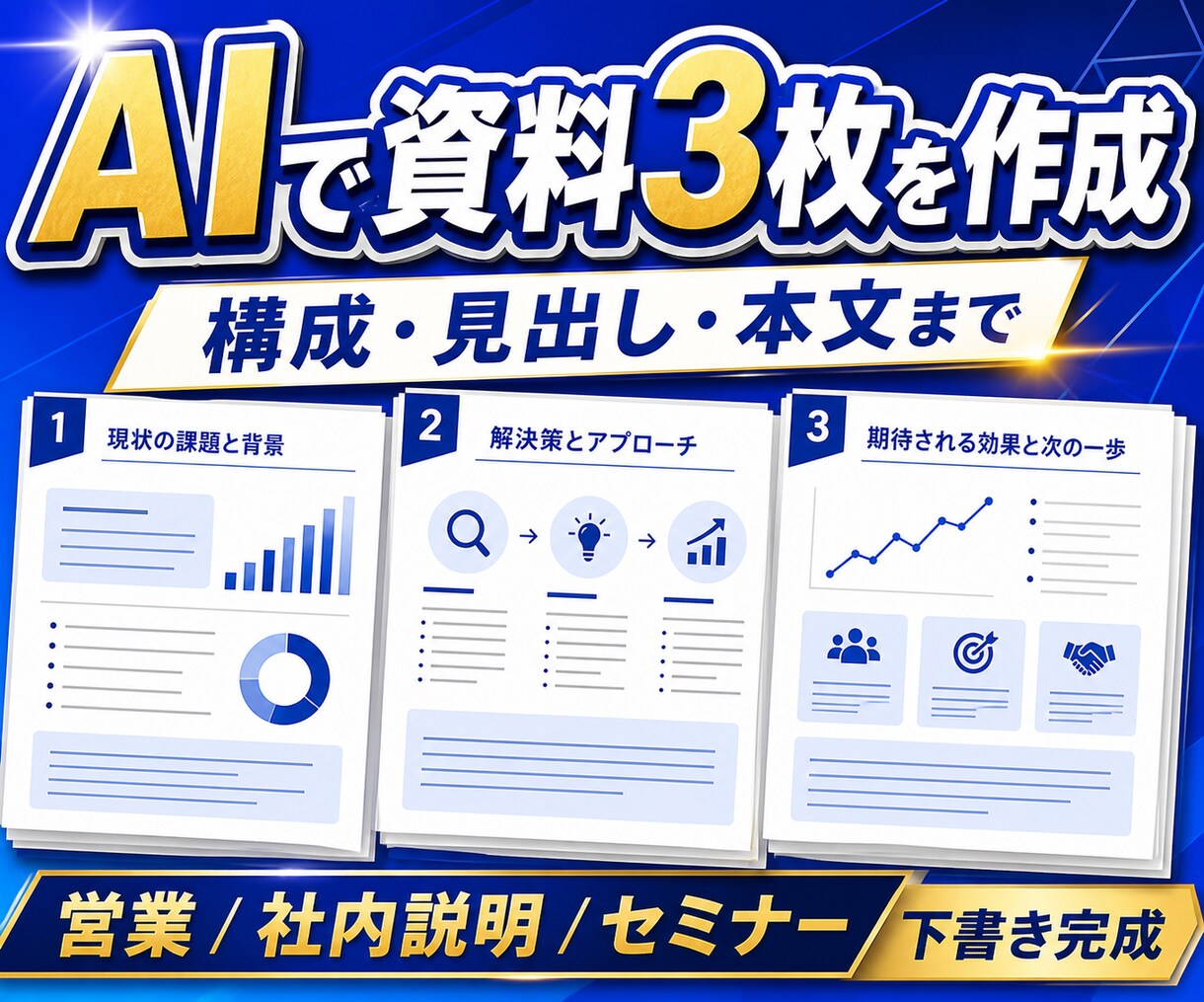 AIで伝わる資料3枚の下書きを一緒に作ります 構成から資料3枚の文章下書きまで自分のテーマで完成 イメージ1