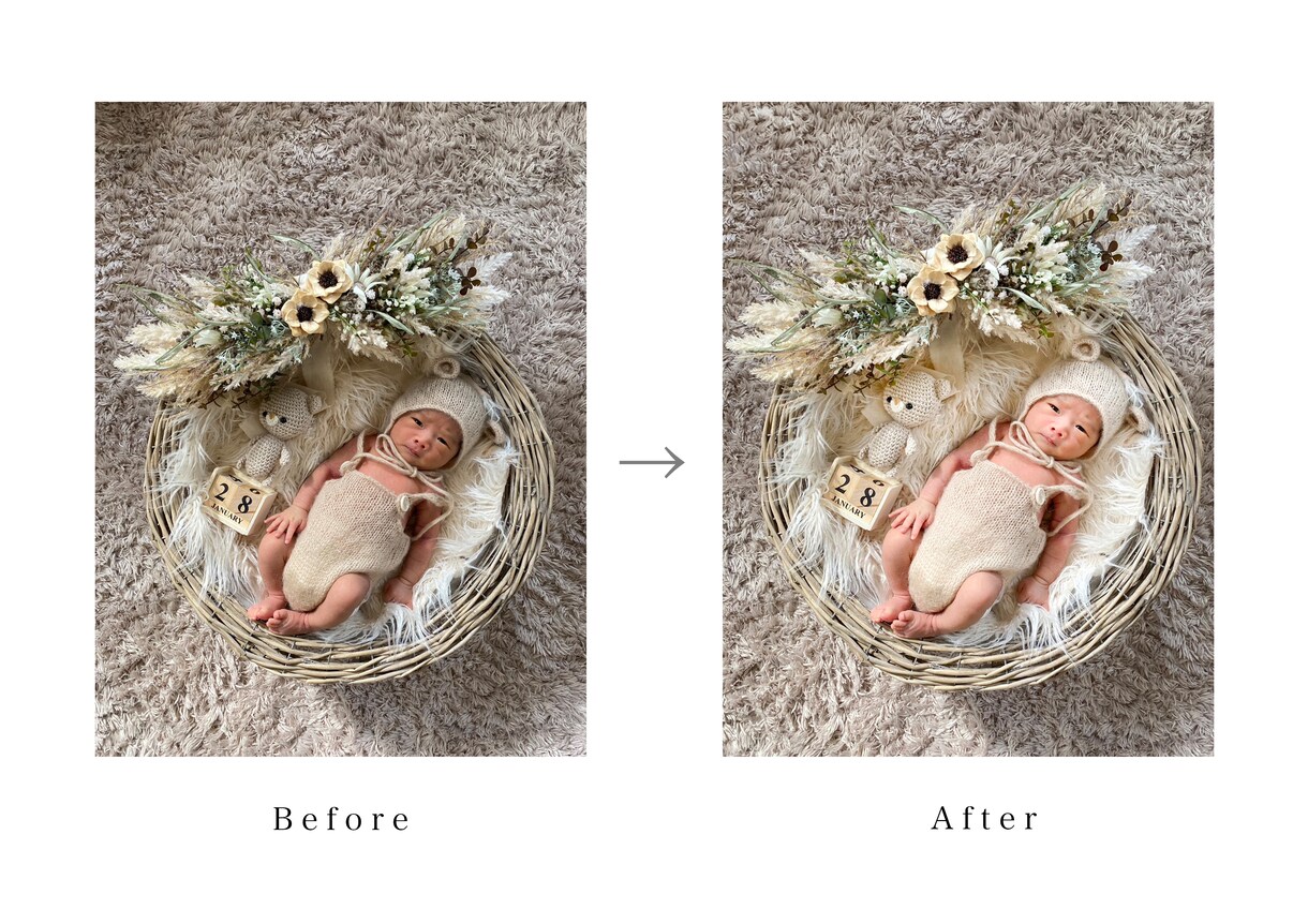 セルフニューボーンフォト写真を素敵にレタッチします カメラマンだからどう補正したら素敵になるかわかる事がある。 イメージ2