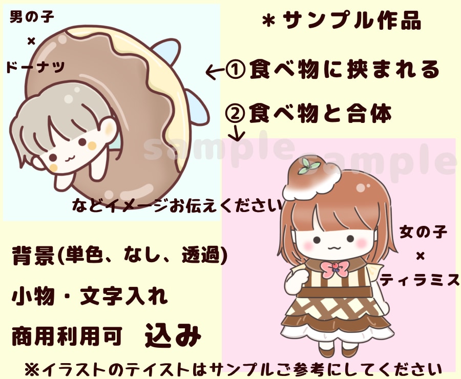 あなただけの食べ物×〇〇のオリジナルキャラ描きます 商用可！SNSやブログなどで好きなものアピールするのに最適！ イメージ2