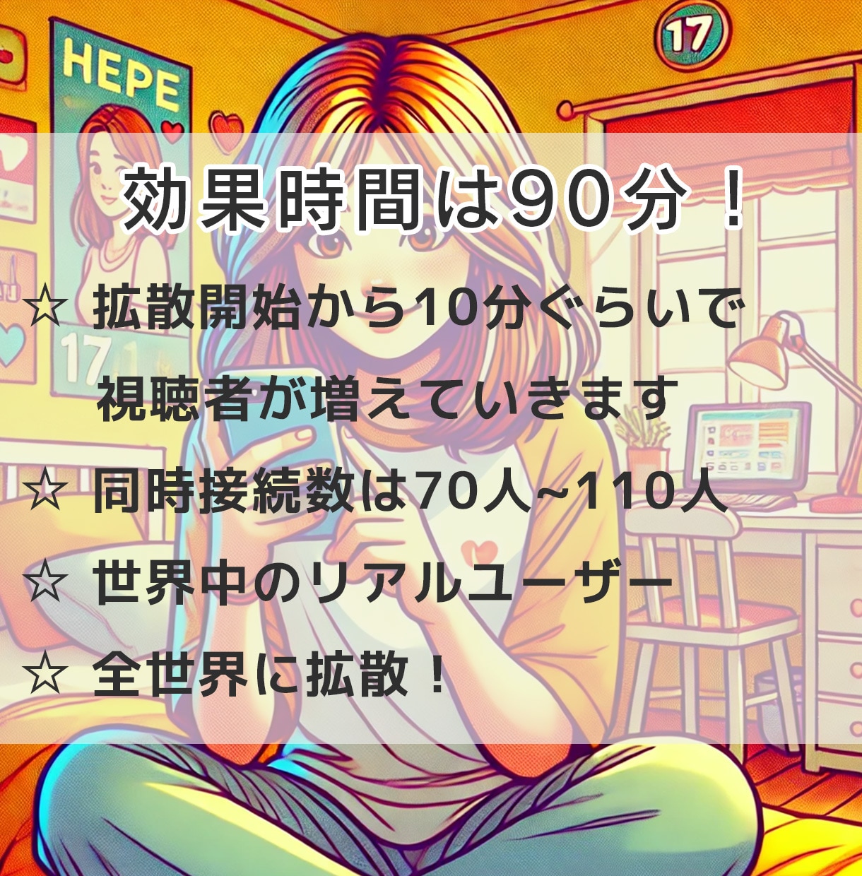 Youtubeライブ配信の視聴者+100人増えます 90分間の拡散効果！同時接続数アップ！分割も可能！ イメージ3