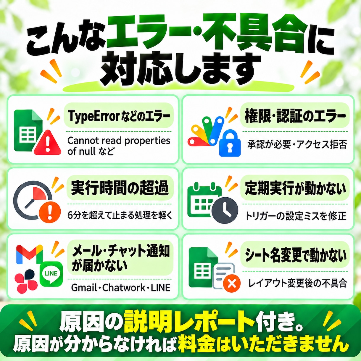 動かないGAS・エラーを原因から調べて直します 原因の説明レポート付き。仕様書なしでもご相談OK イメージ2