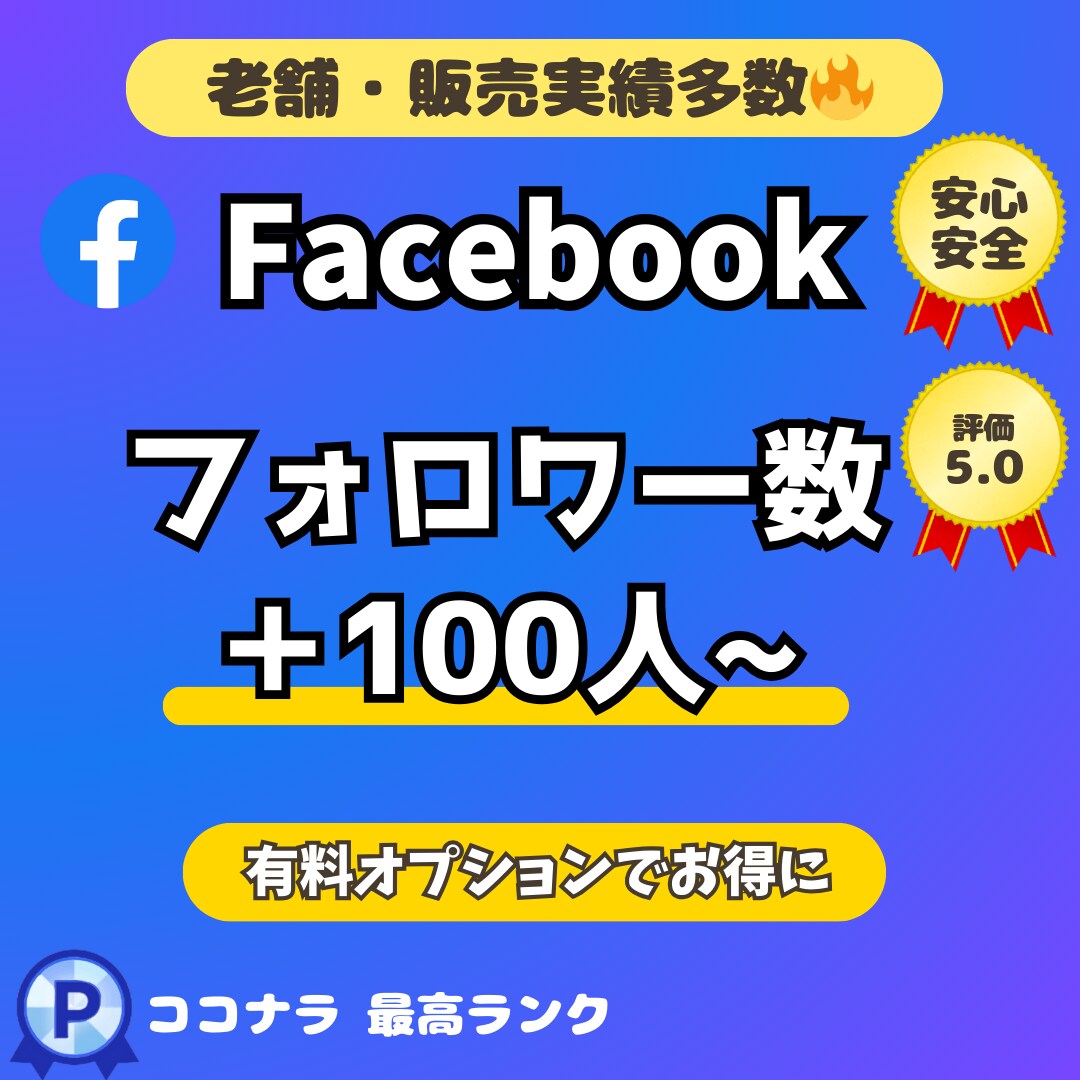 フェイスブックのフォロワー＋１００人！アップします 安⭐️Facebookフォロワー数拡大！総販売実績1,3万件 イメージ1