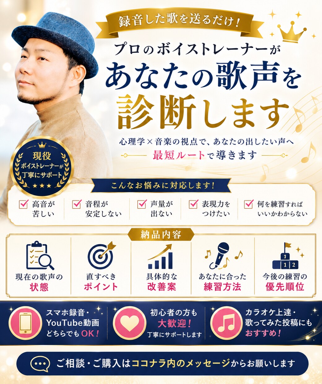 録音した歌を送って頂くだけで、改善案をご提供します 心理学×音楽であなたの出したい声を最短ルートで引き出します！ イメージ1