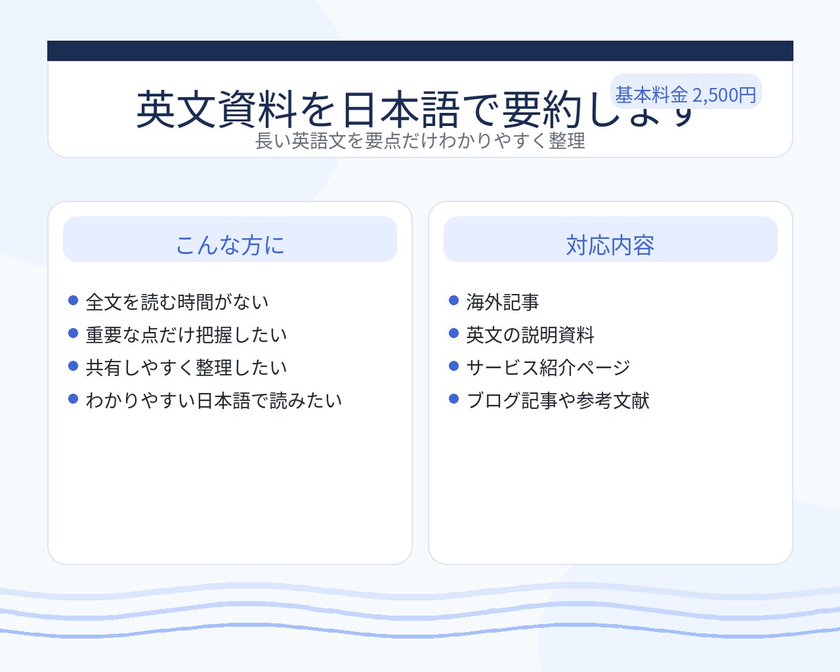 英文資料を日本語で要約します 長い英語文を要点だけわかりやすく整理 イメージ1