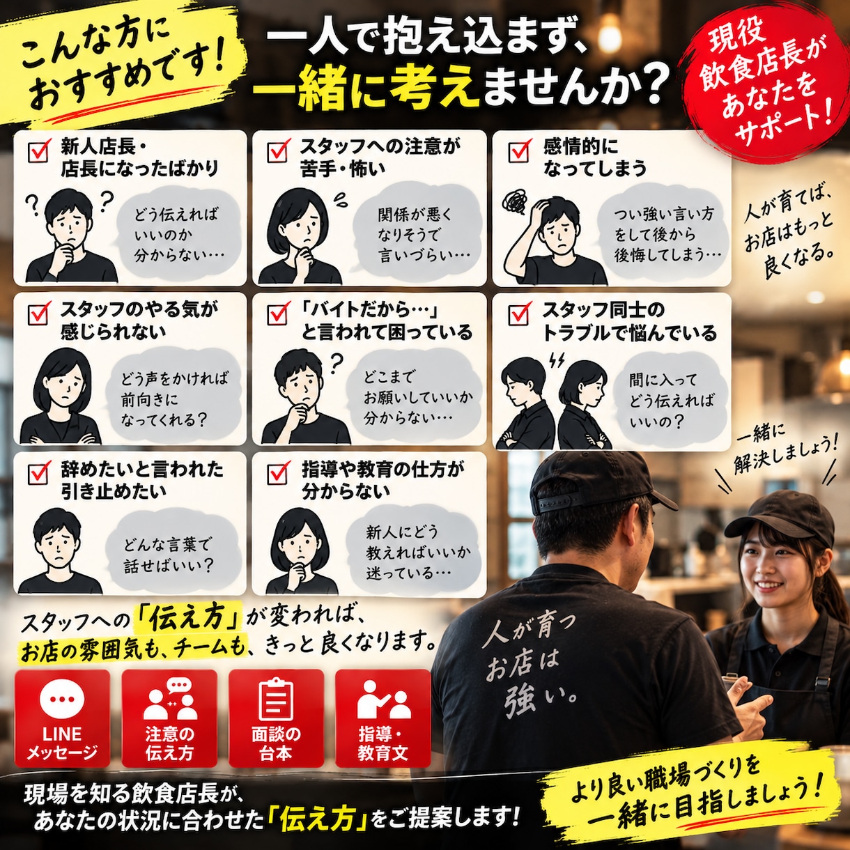 飲食店スタッフへの注意・面談の伝え方を作ります 現役店長が状況に合った「伝え方」を一緒に考えます イメージ4
