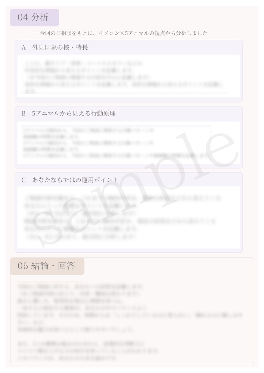 イメコンスペック×5アニマル鑑定で分析し直します ＜セカンドオピニオンシート＞分析結果＋ご質問への回答 イメージ2