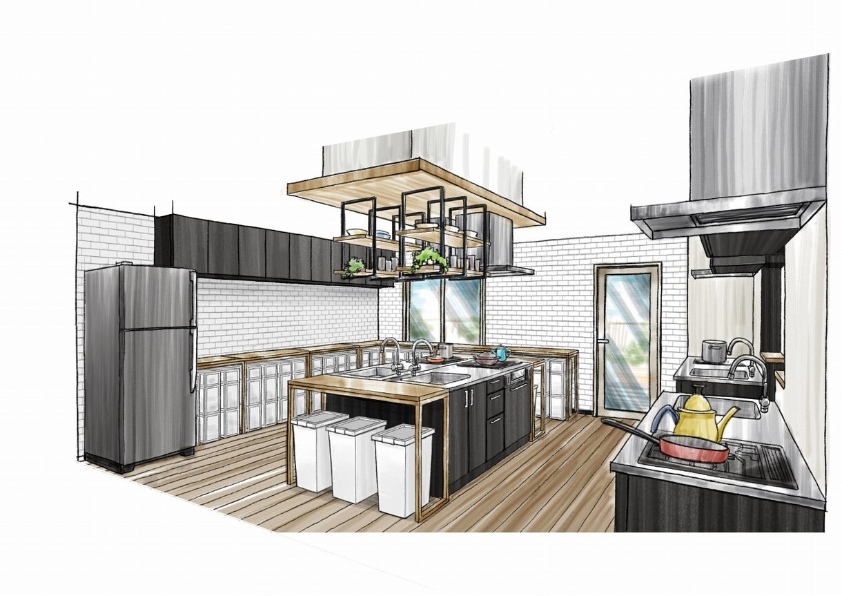 デジタル手描きマーカー調パース（単一空間）描きます 図面、参考画像を元に魅力的な空間を描きます。 イメージ2