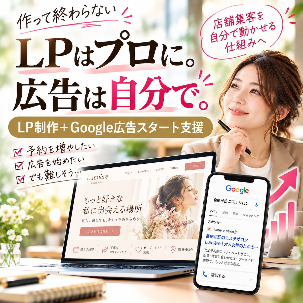 店舗の予約につながるLPを制作します LP制作＋Google広告支援｜集客を外注に頼らない仕組みへ イメージ1