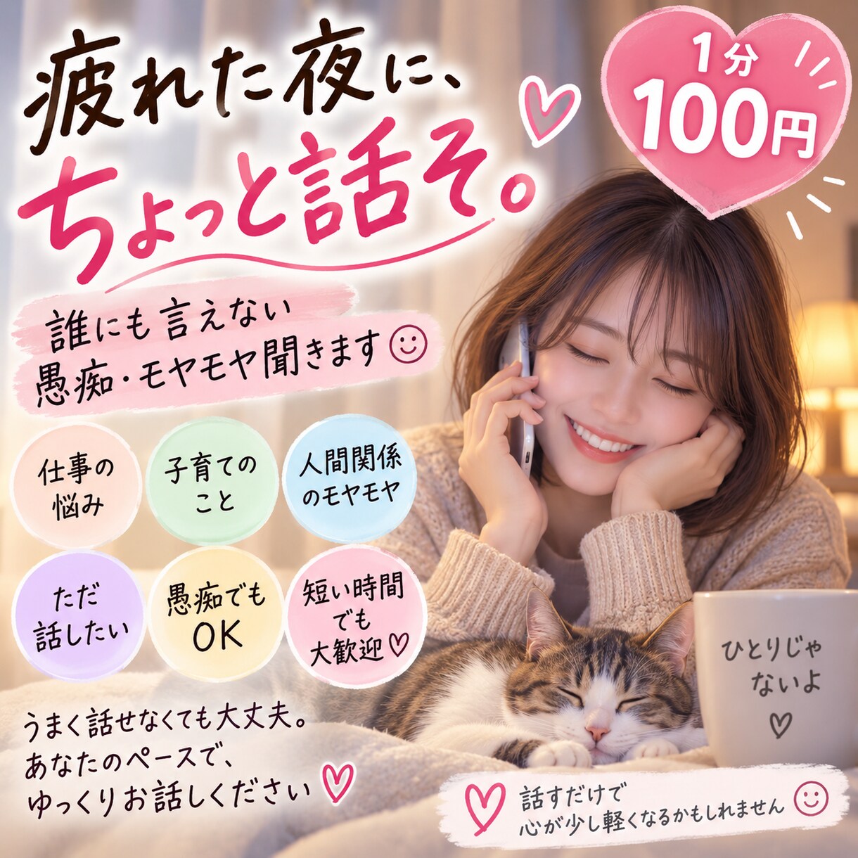 疲れた夜にあなたのお話をゆっくりお聞きします 誰にも言えない愚痴もモヤモヤも優しく聞きます イメージ1