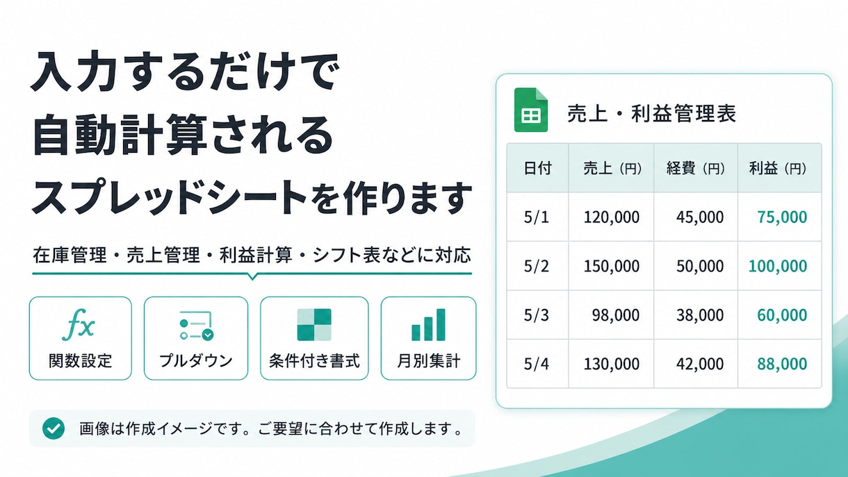 自動計算できる管理表を作ります 在庫・売上・利益計算を使いやすく整理 イメージ1