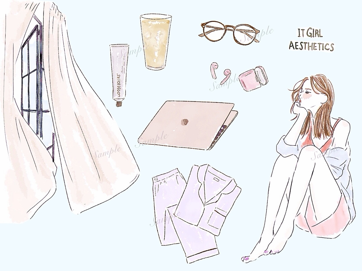 おしゃれな水彩イラストセットお好みの５点～描きます 人物や小物セット！デザインに統一感＆個性UPし多様な場面に！ イメージ1