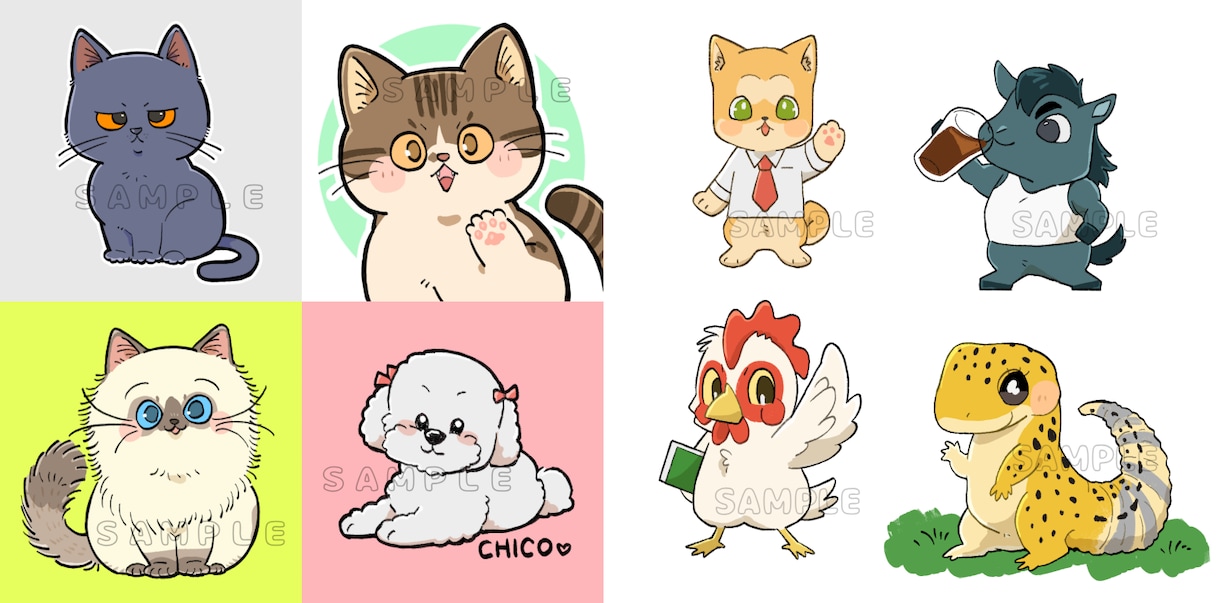 シンプルでかわいい動物、ペットのイラスト描きます SNSやブログアイコンに使える 表情差分も承ります イメージ2