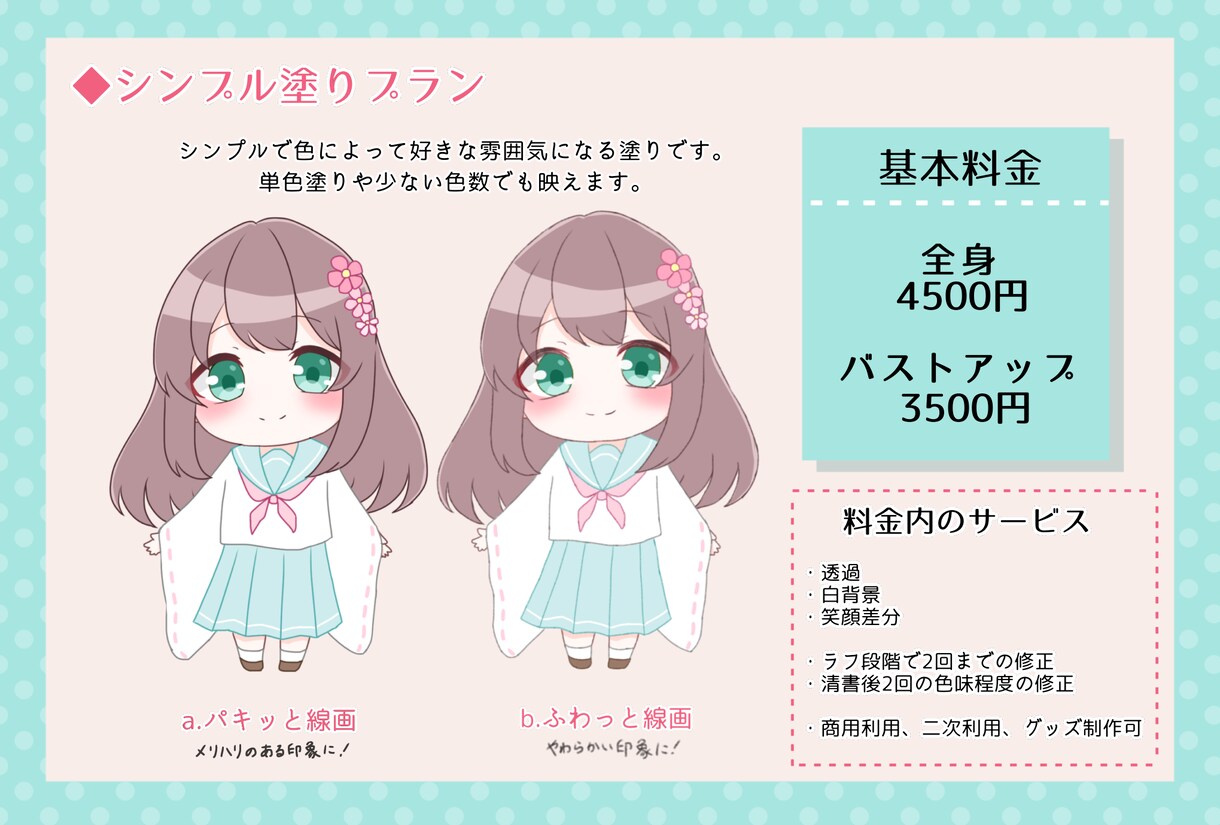 選べる線画＆塗り可愛いミニキャラ描きます 商用利用込！グッズOK！無料笑顔差分付き！ イメージ2