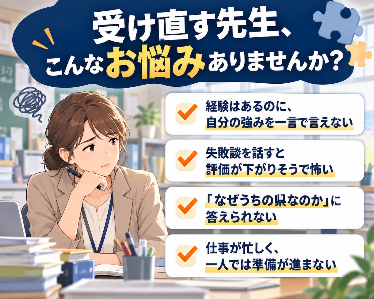 現職の受け直しに特化！教員採用試験面接対策をします 他県再受験に合格した現役教師が教採の不安を自信に変える60分 イメージ2