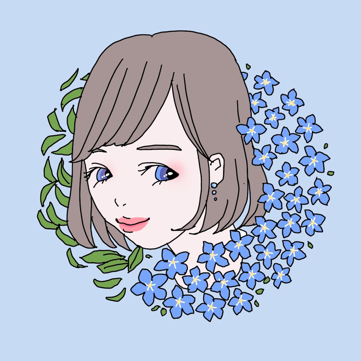 お好きなモチーフ付♡似顔絵SNSアイコン作成します お気に入りのお花、スイーツ、ジュエリーなどと一緒に♪ イメージ5