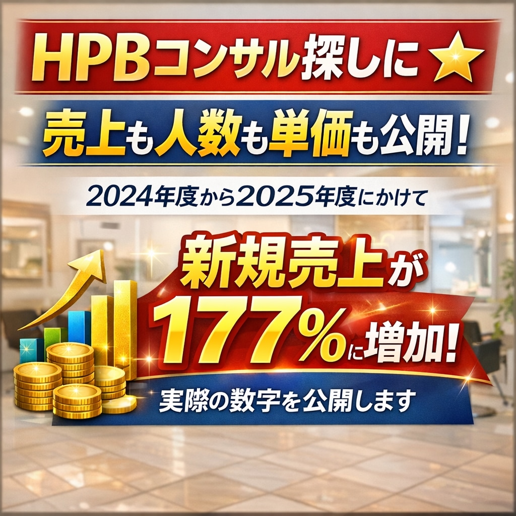 HPBコンサル探しに☆売上も人数も単価も公開します コンサルを受けて新規売上が前年比177％を達成したサロンです イメージ1
