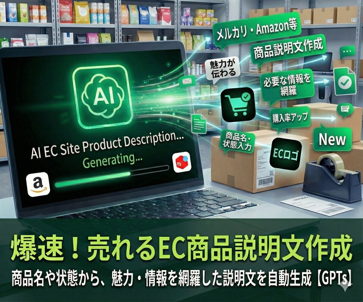 ECサイトの商品説明文作成GPTs提供します 売れる！メルカリ・Amazon説明文をAIが即作成 イメージ1
