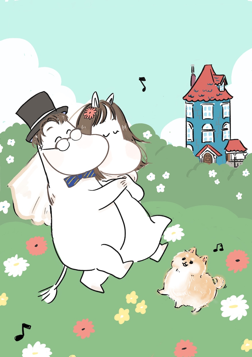 ムーミンっぽいゆるキャラのウェルカムボード描きます ゆるキャラでおふたりの似顔絵ウェルカムボードを作成します イメージ2