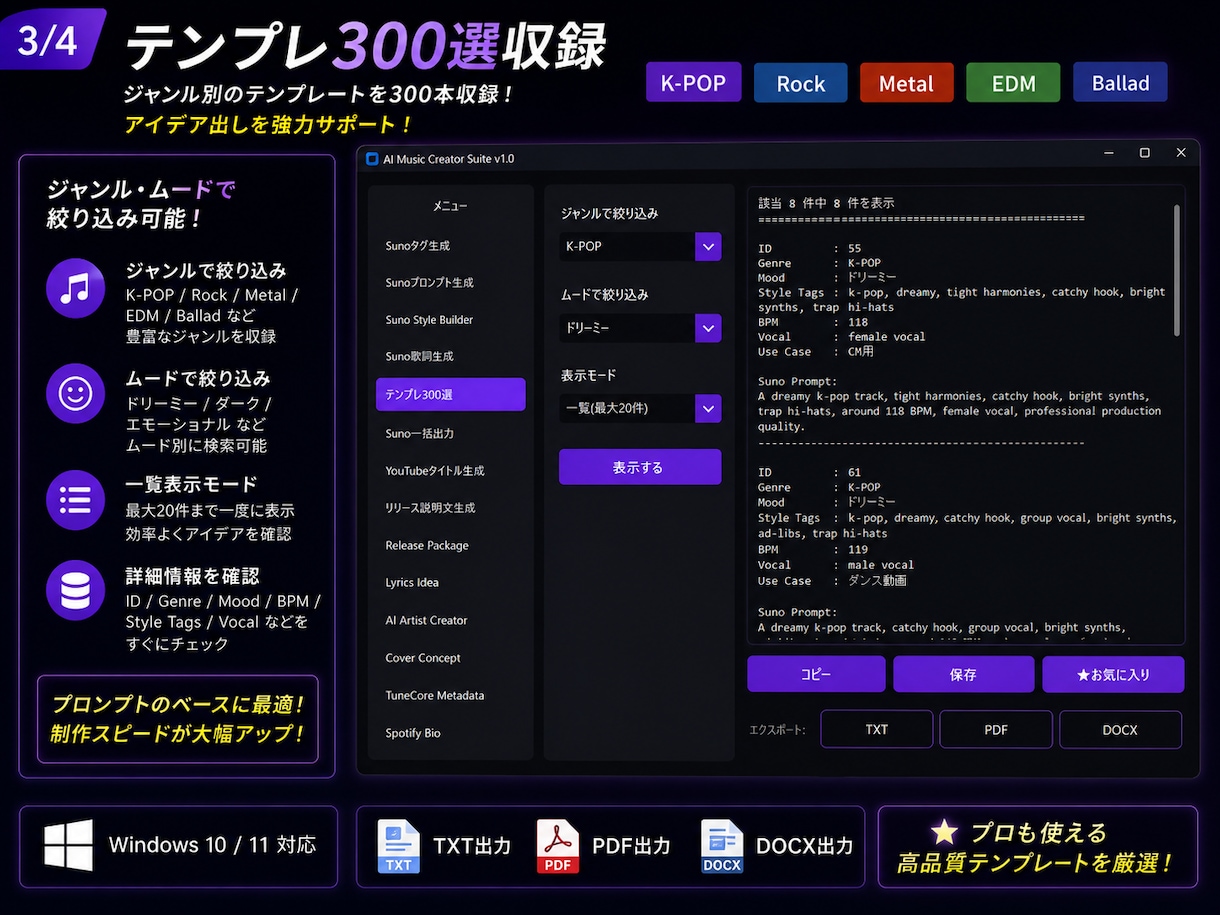 Suno楽曲制作支援ツール販売します Suno制作を効率化するWindowsツール イメージ5