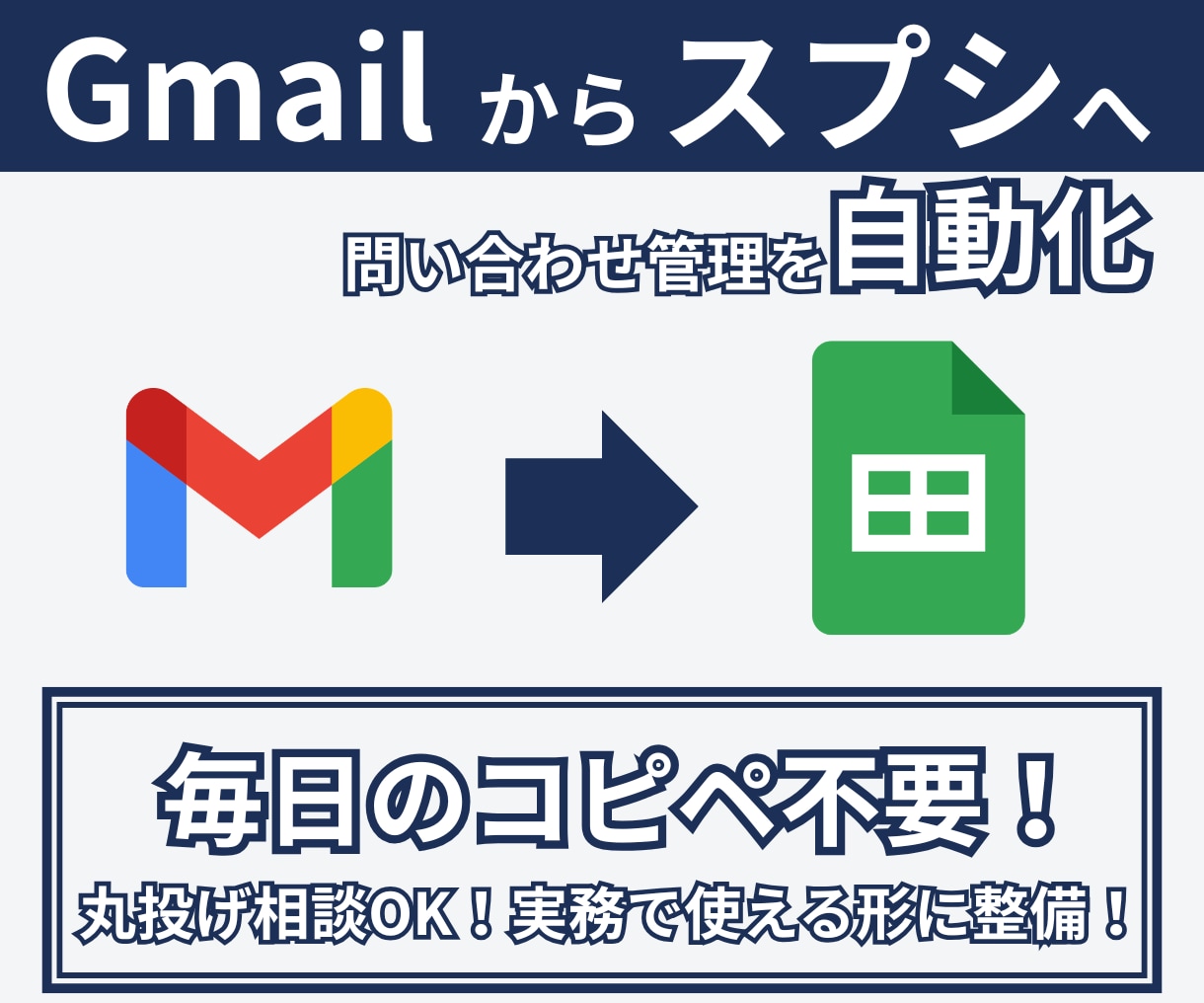 脱コピペ！Gmailの問い合わせを自動で転記します 毎日の面倒なコピペゼロ！問い合わせメールを完全自動化します イメージ1
