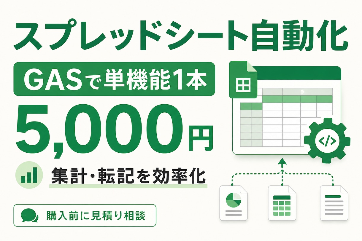 GASでスプレッドシートを自動化します 集計や転記の単機能を使い方の説明つきで作成 イメージ1