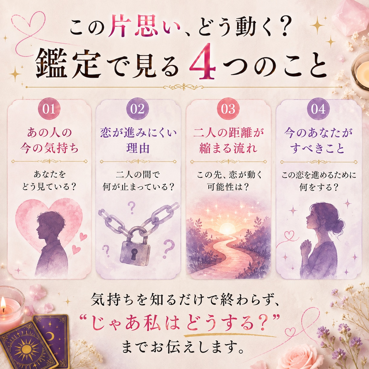 片思いのあの人と、この先付き合えるか占います あの人も私を好き？二人の恋が動く可能性を見ます イメージ3