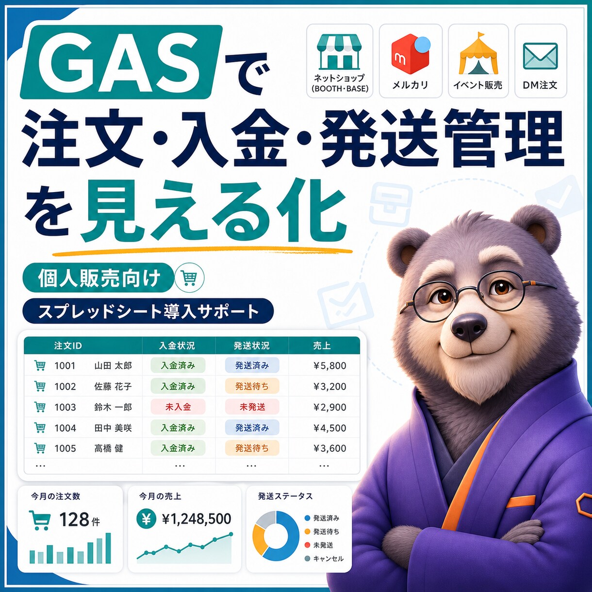 個人販売の注文管理をGASで整えます 未入金・未発送・売上サマリをGoogleシートで見える化 イメージ1