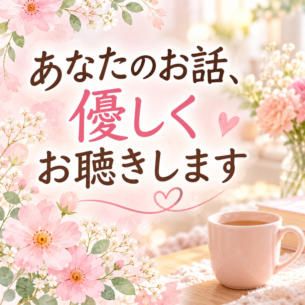 人間関係や愚痴・悩みを優しくお聴きします 人間関係・子育て・日常の愚痴も安心してお話しください。 イメージ1