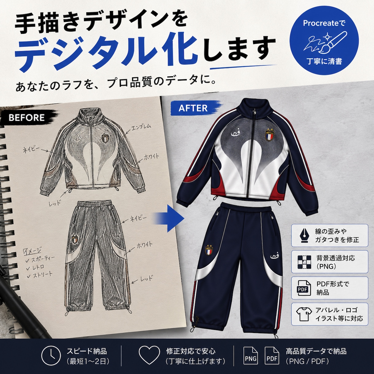 手書きデザインをデジタル化します PNG・PDF形式で納品します イメージ1