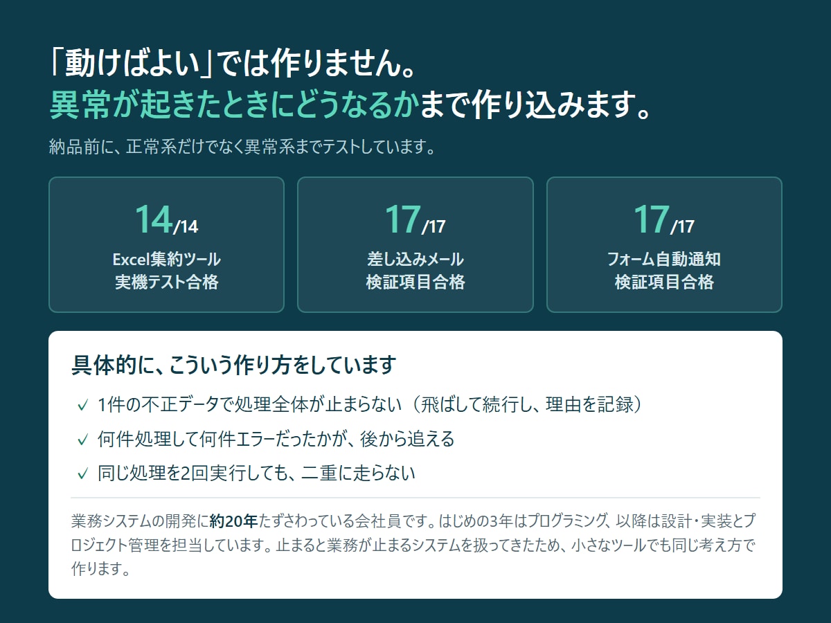 面倒な事務作業をGASで自動化します 毎月2時間のコピペ・メール送信・転記作業を「3秒」に イメージ1