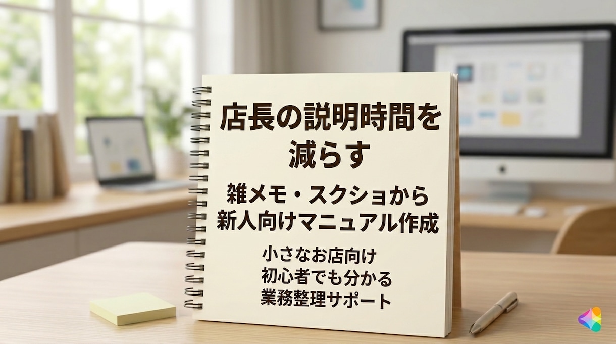 店長が何度も説明しなくて済むマニュアルを作ります 小さなお店の“なんとなく教えてる”を、伝わる形に整理します。 イメージ1