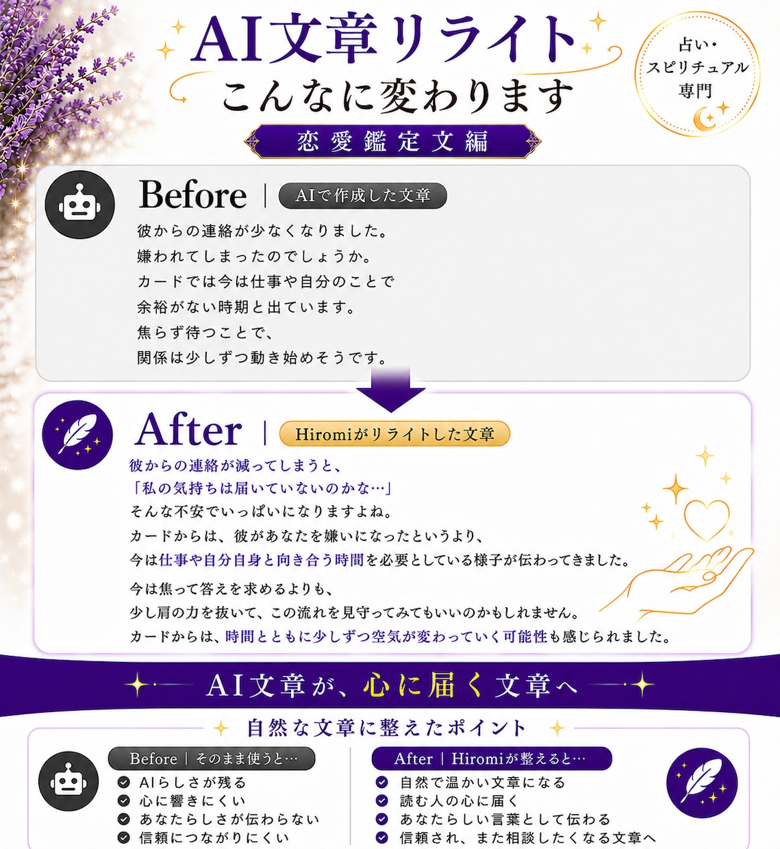 AIで作成した文章を自然にリライトします 占い・スピリチュアル文章を自然で伝わる表現に イメージ2
