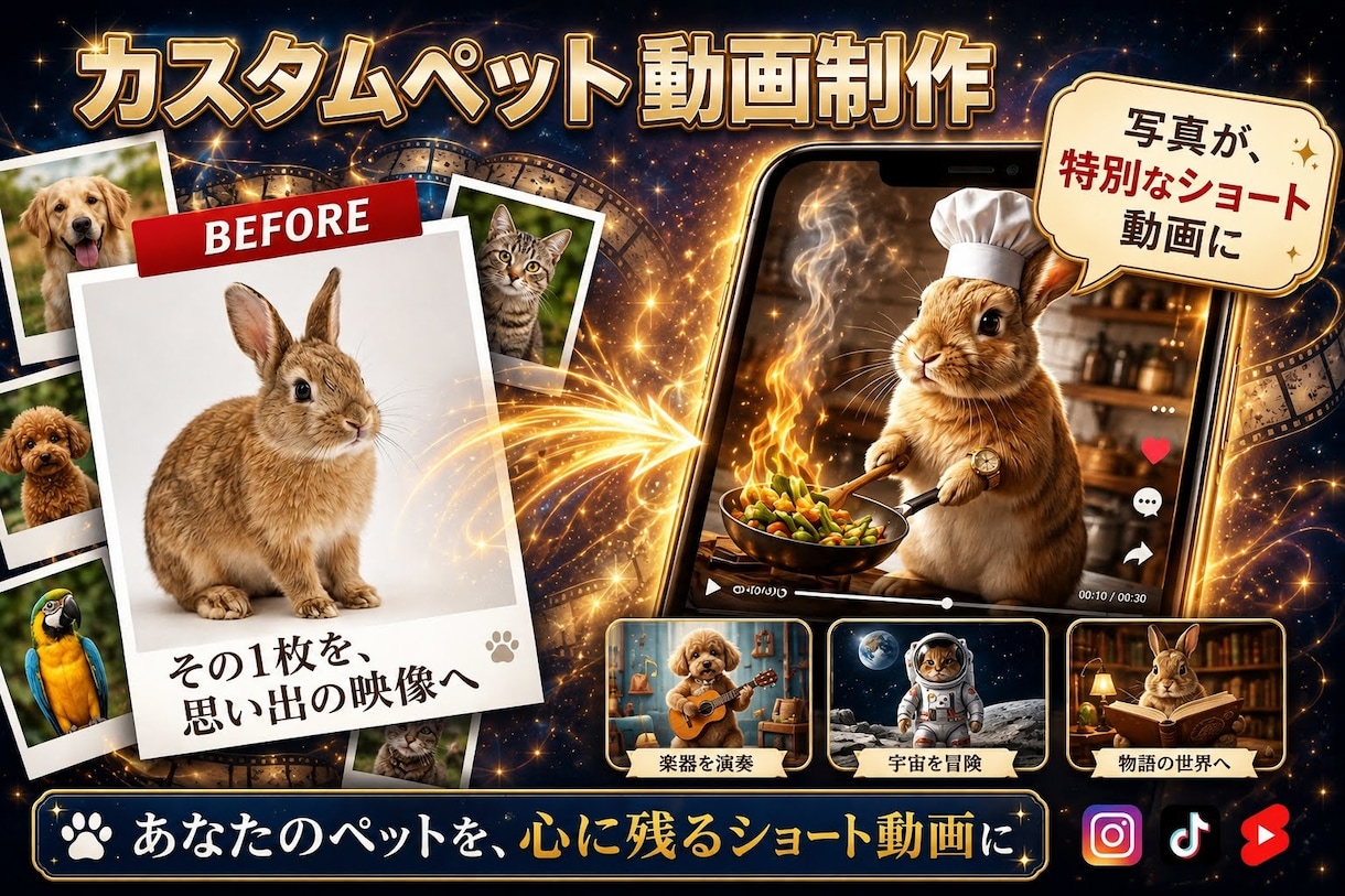 写真1枚でペットの「魔法のショート動画」制作します 【SNS映え・記念に】大切なペットが理想の動きで動き出す！ イメージ1