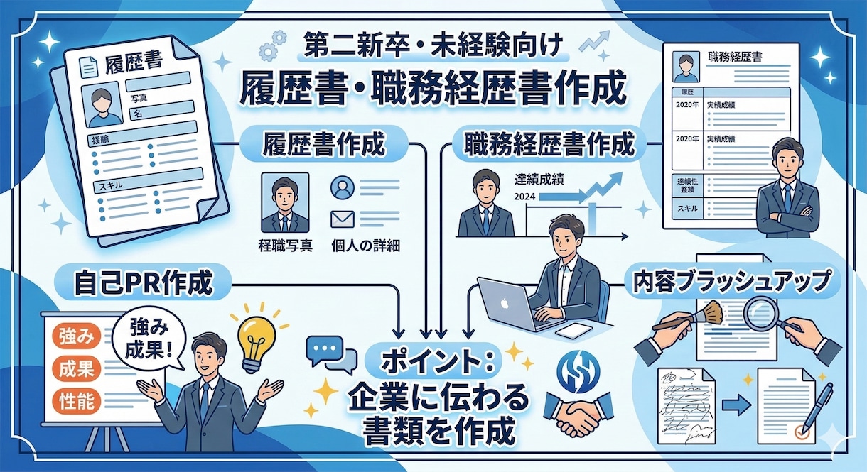 第二新卒・未経験の履歴書・経歴書をプロが作成します 第二新卒・未経験向け履歴書・職務経歴書を作成します イメージ3