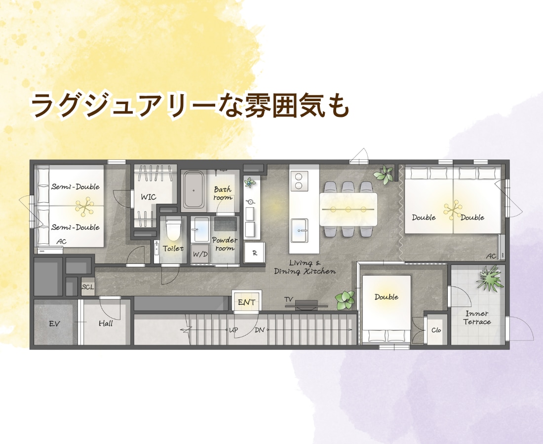 雰囲気のある民泊・広告用の間取り図を作成します 上品・ナチュラル・カジュアル等、ご希望に合わせて作成します！ イメージ3