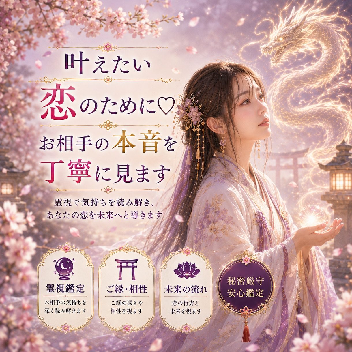 叶えたい恋のために♡お相手の本音を丁寧に視ます 片想い 復縁 遠距離 同性恋愛…言えない恋もご相談ください♡ イメージ1